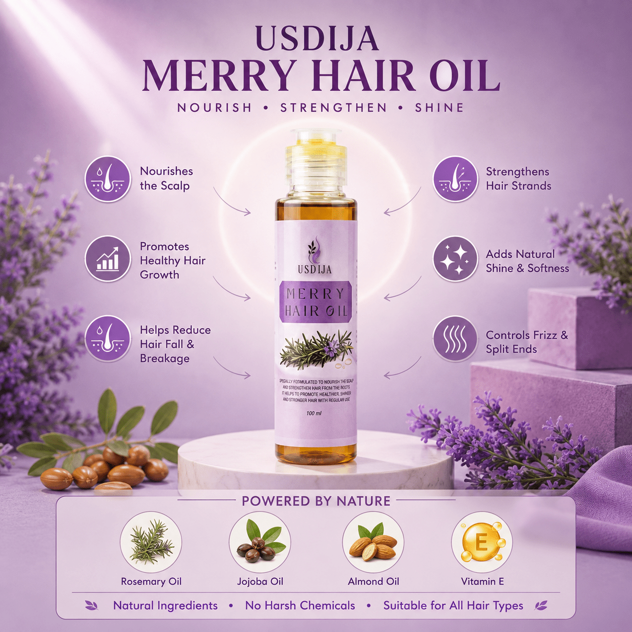 Usdija Merry Hair Oil – Natural Nourishing Hair Oil for Strength & Shine